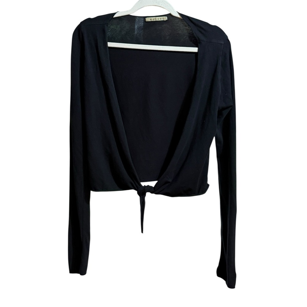 Velvet Womens Black Tie Front Open-Front Short-line Top Sz M